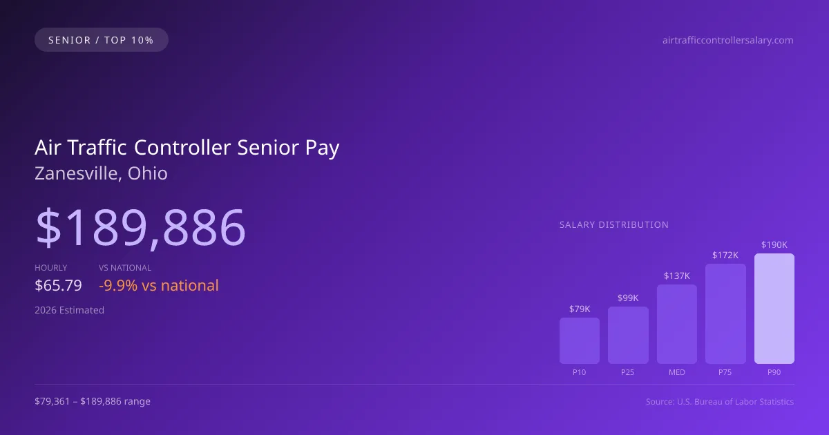 Air Traffic Controller Senior Salary in Zanesville, OH — 2026 est., based on 2025 BLS
