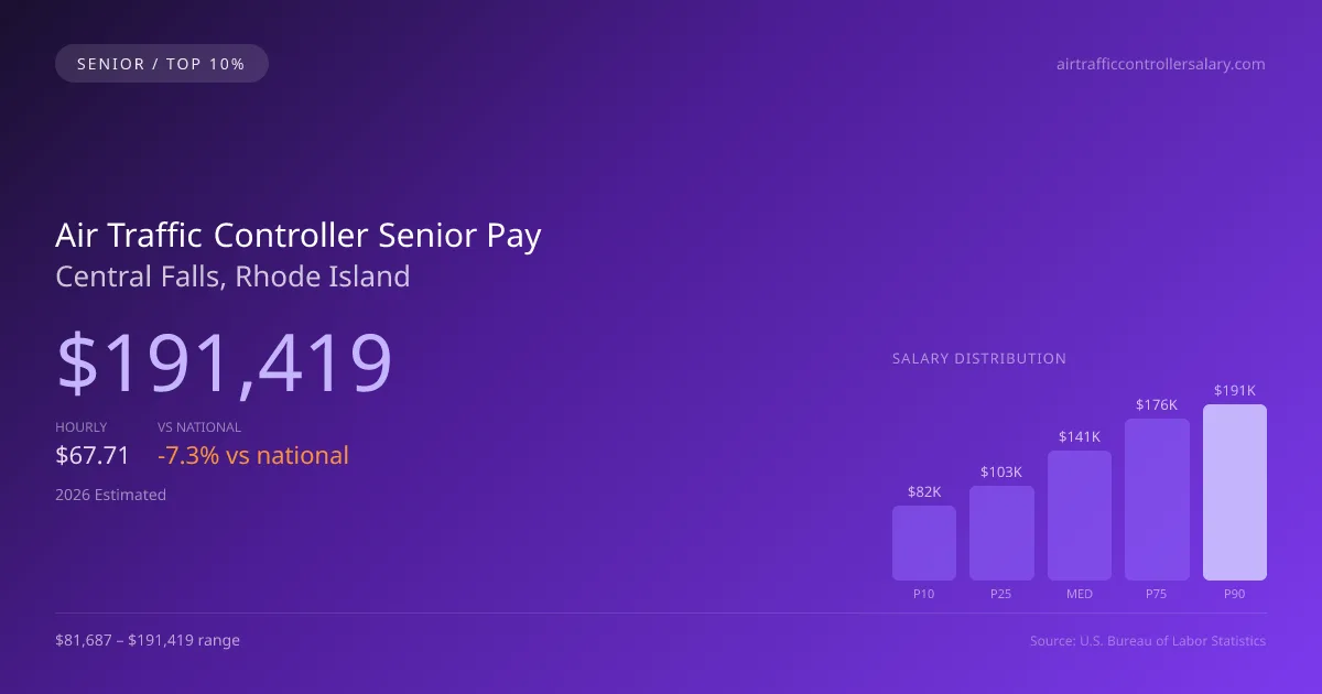 Air Traffic Controller Senior Salary in Central Falls, RI — 2026 est., based on 2025 BLS