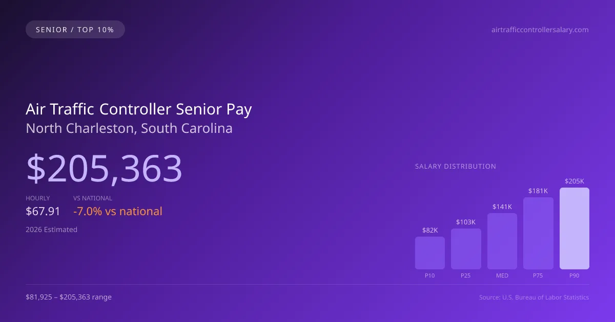 Air Traffic Controller Senior Salary in North Charleston, SC — 2026 est., based on 2025 BLS