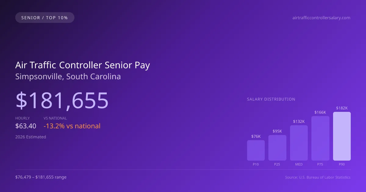 Air Traffic Controller Senior Salary in Simpsonville, SC — 2026 est., based on 2025 BLS