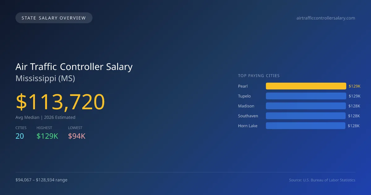 Air Traffic Controller Salary in Mississippi - 2025 BLS Data Infographic
