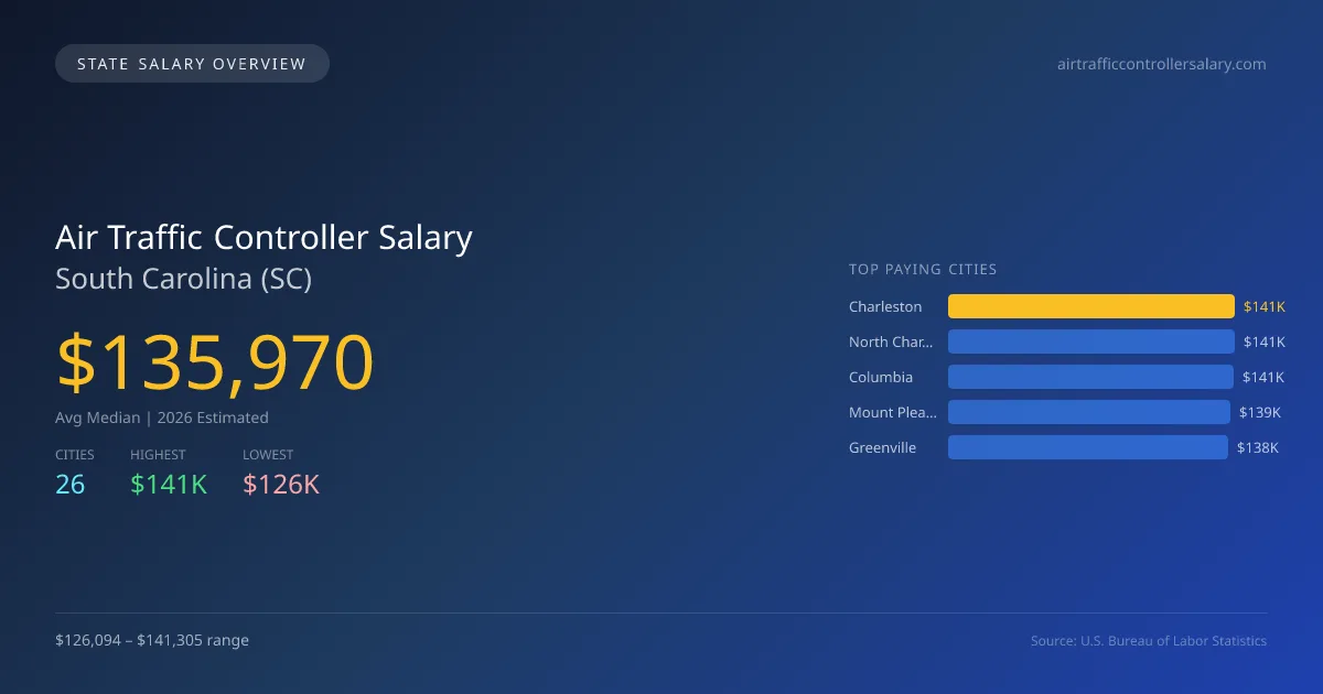Air Traffic Controller Salary in South Carolina - 2025 BLS Data Infographic
